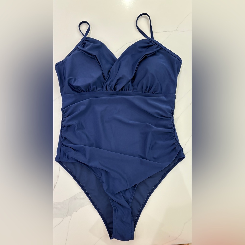 NWOT Navy Blue Rouched Women's One Piece Swimsuit